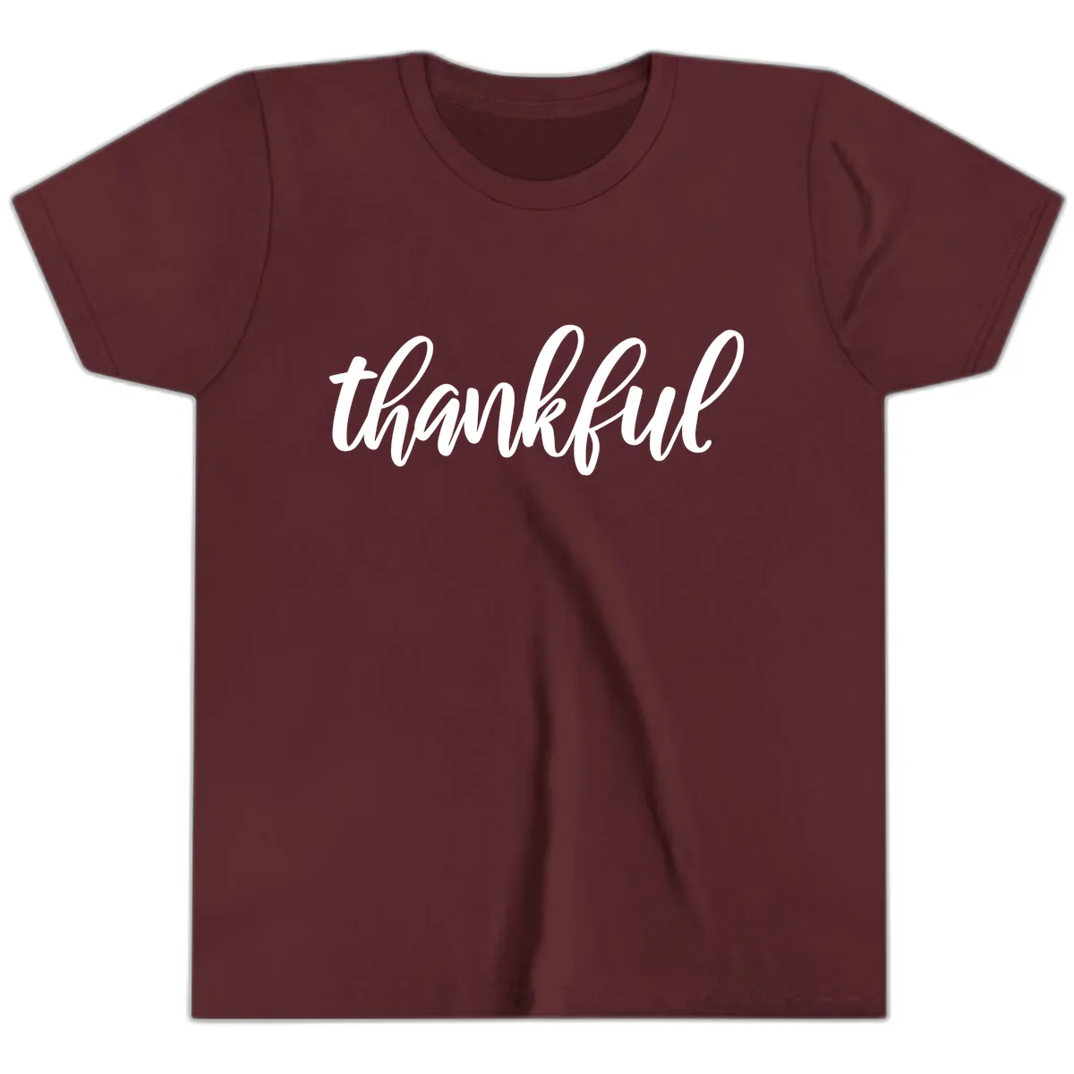 Script Thankful Word Art Youth T-Shirt in Maroon