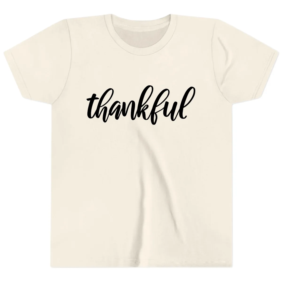 Script Thankful Word Art Youth T-Shirt in Natural