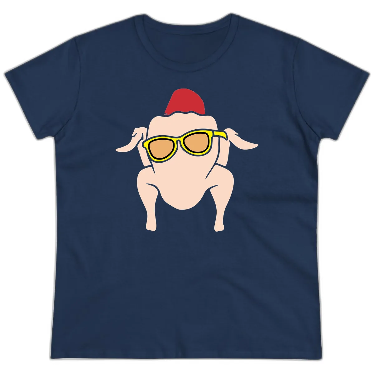 Cool Turkey Wearing Sunglasses Ladies Tee in Navy