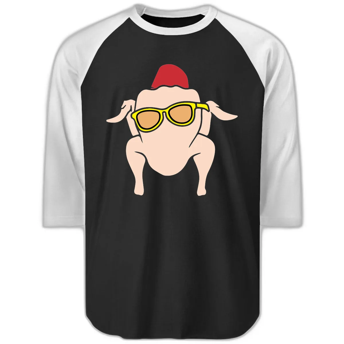 Cool Turkey Wearing Sunglasses Raglan 3/4 in Black White