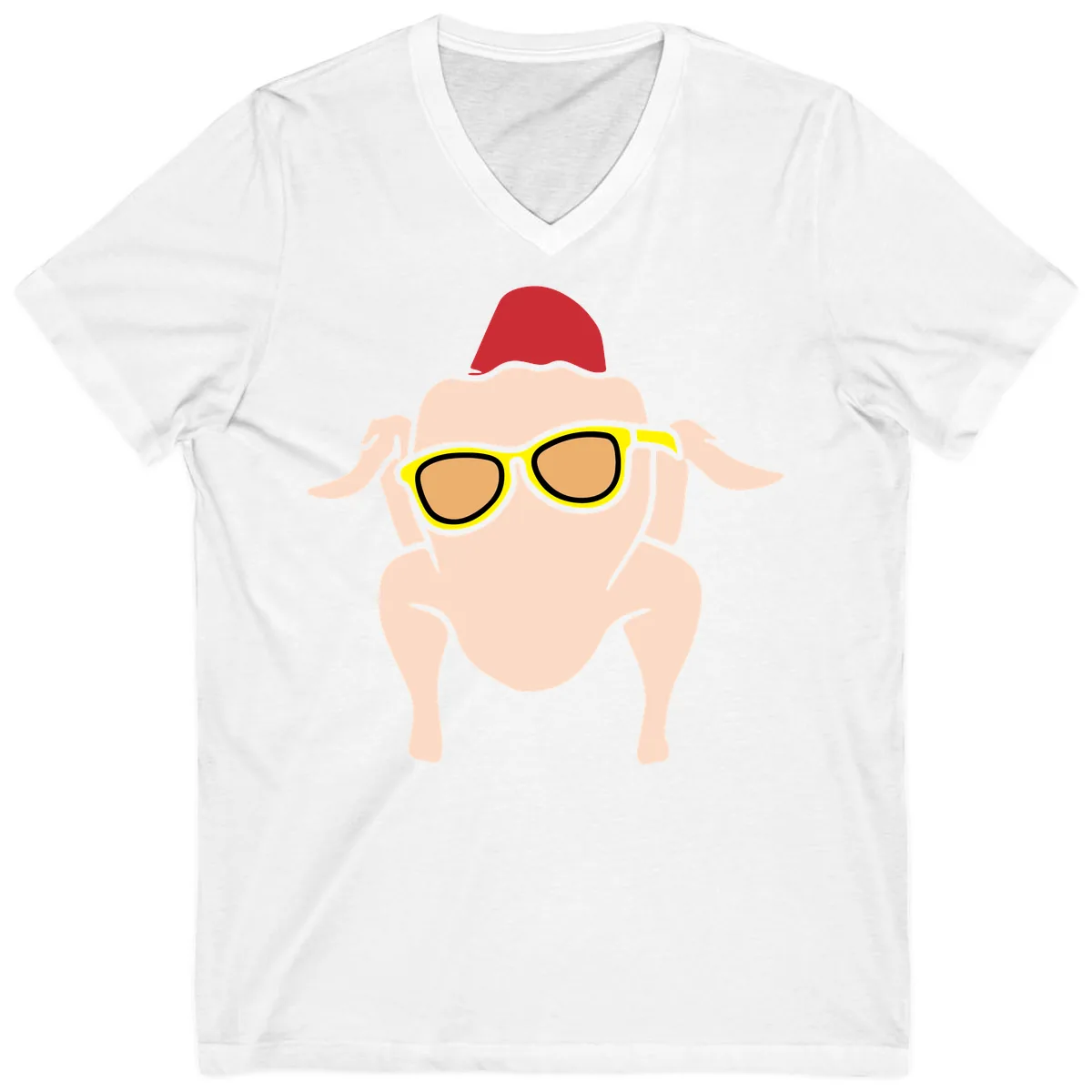 Cool Turkey Wearing Sunglasses V-Neck in White