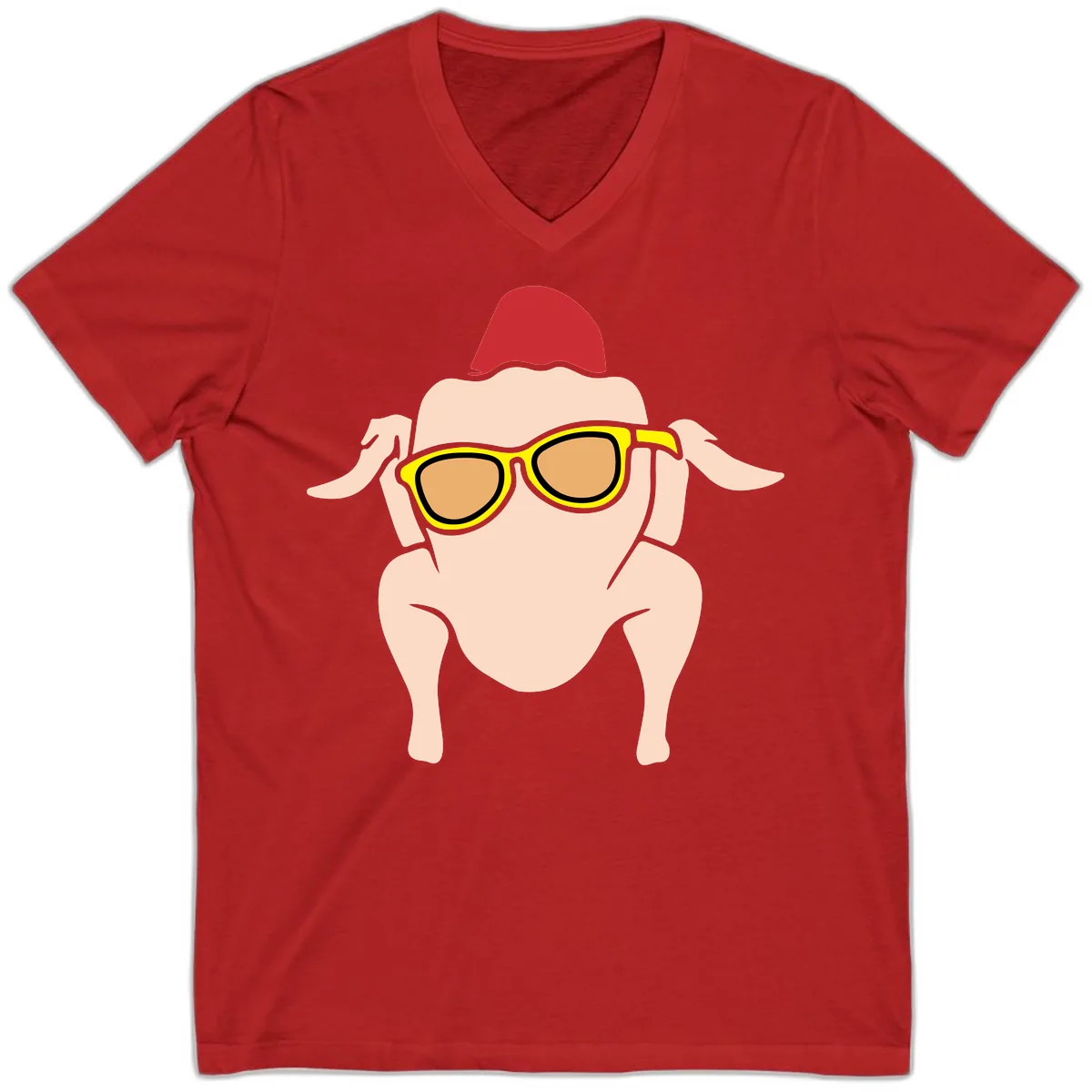 Cool Turkey Wearing Sunglasses V-Neck in Red