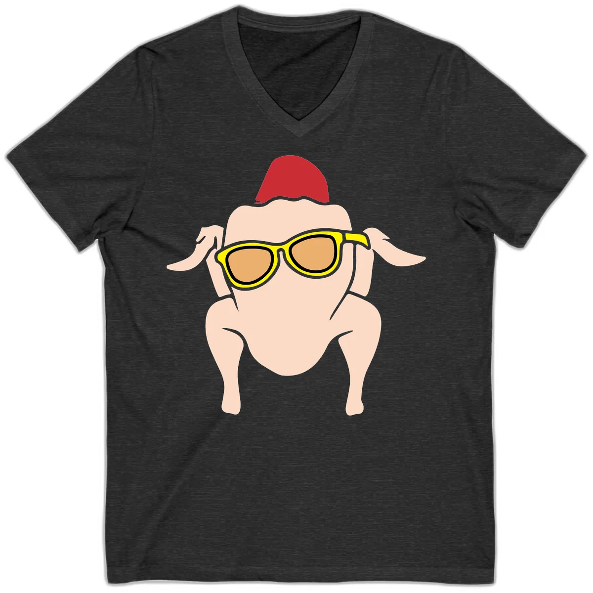 Cool Turkey Wearing Sunglasses V-Neck in Dark Grey Heather