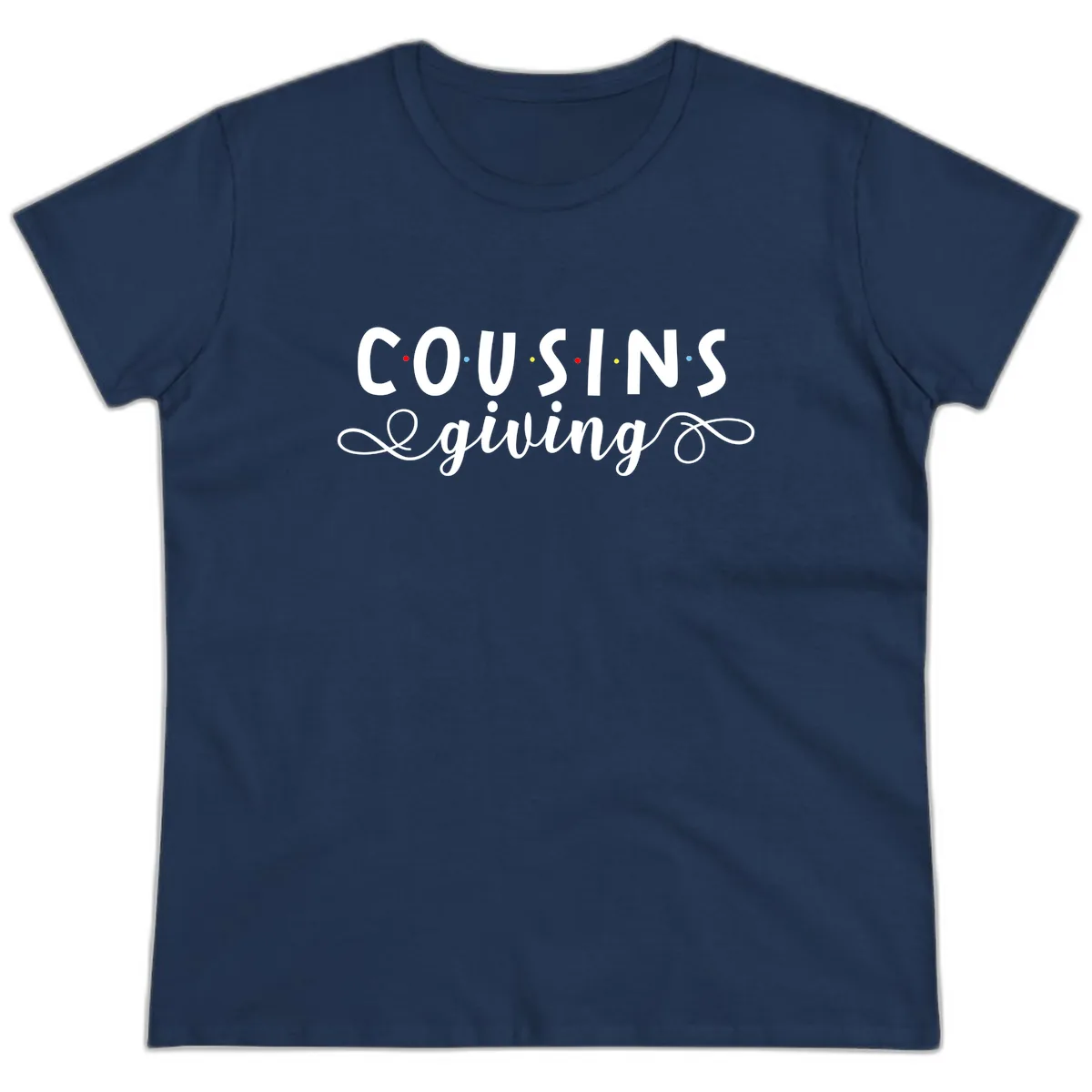 Cousins Giving Family Gathering Ladies Tee in Navy