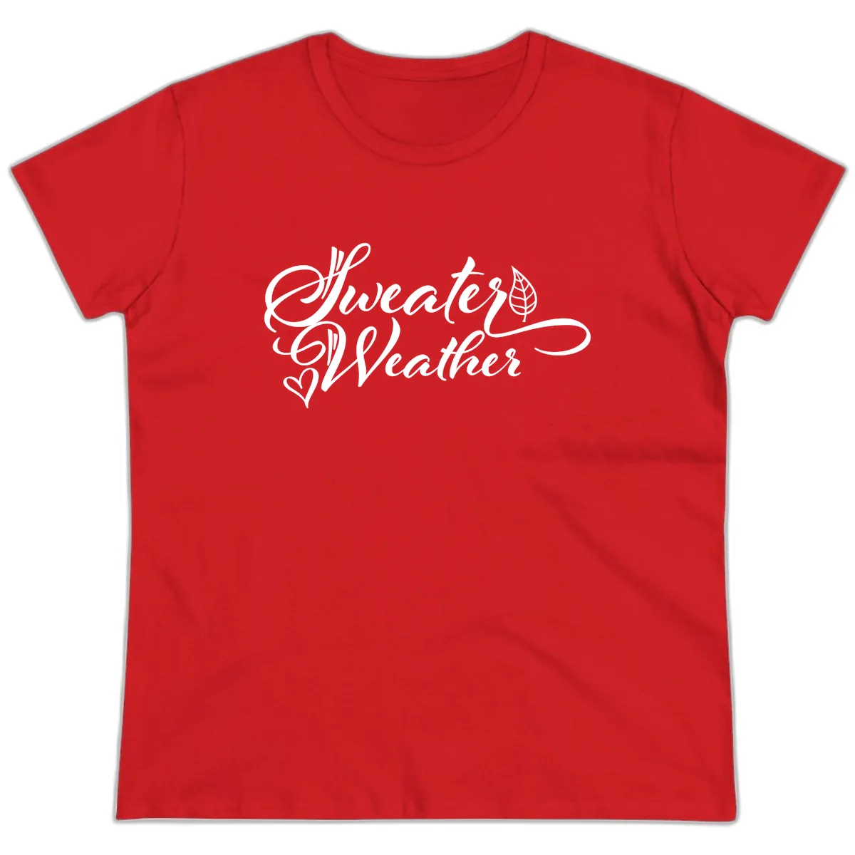 Sweater Weather Script Design Ladies Tee in Red