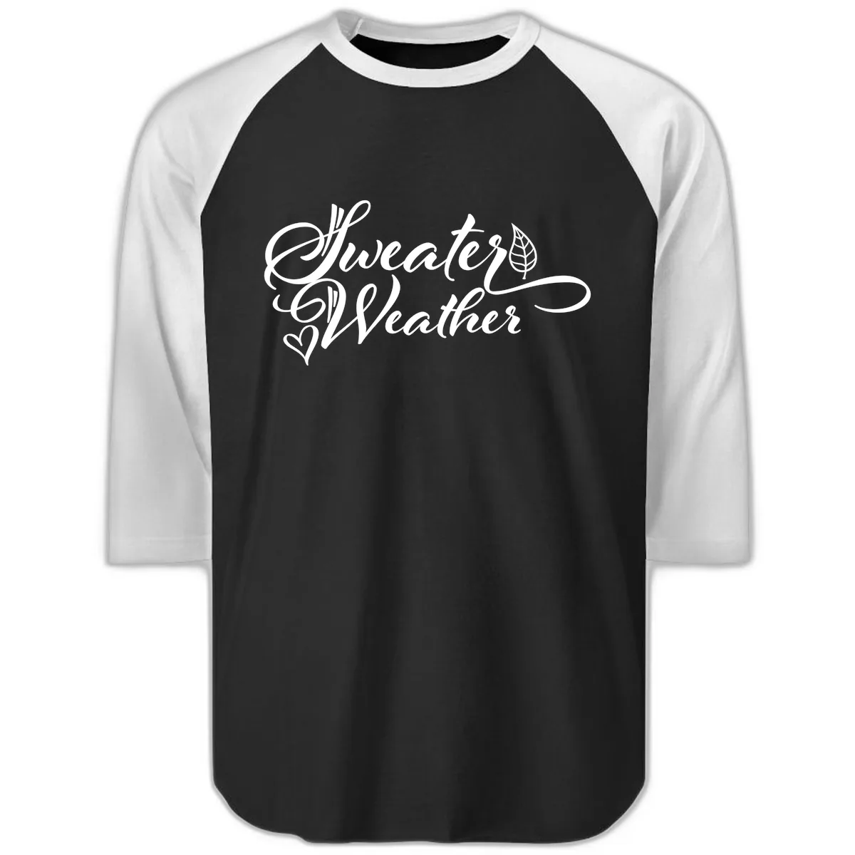Sweater Weather Script Design Raglan 3/4 in Black White