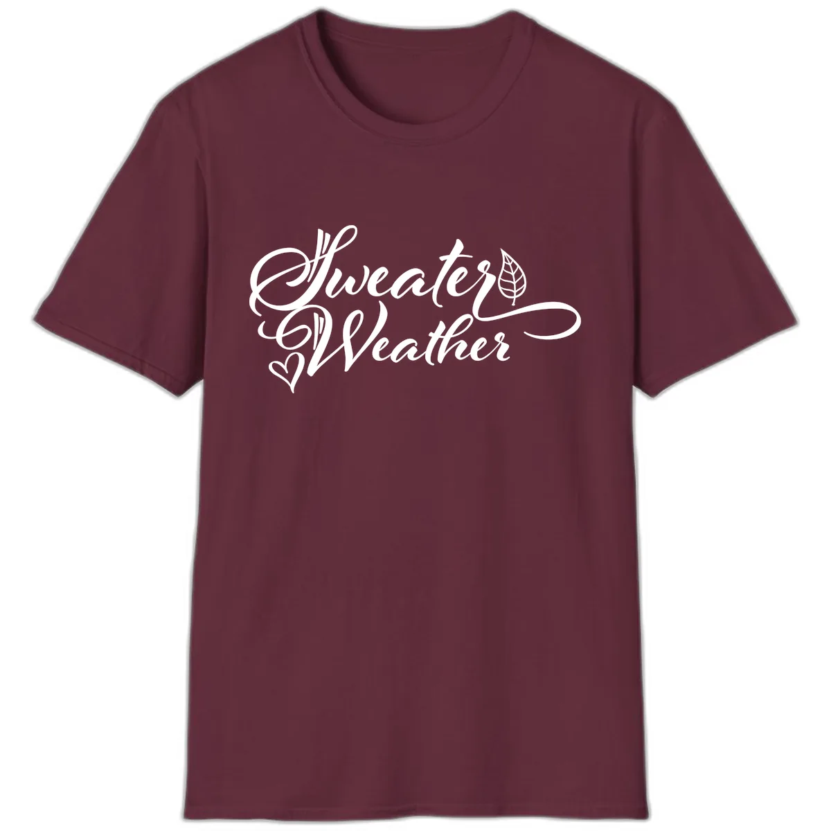 Sweater Weather Script Design T-Shirt in Maroon