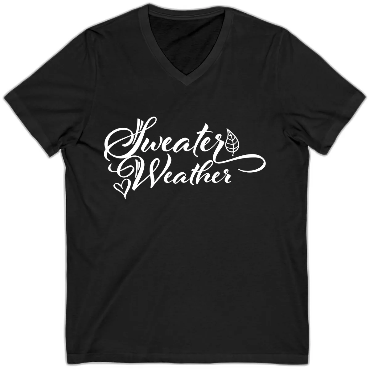 Sweater Weather Script Design V-Neck in Black
