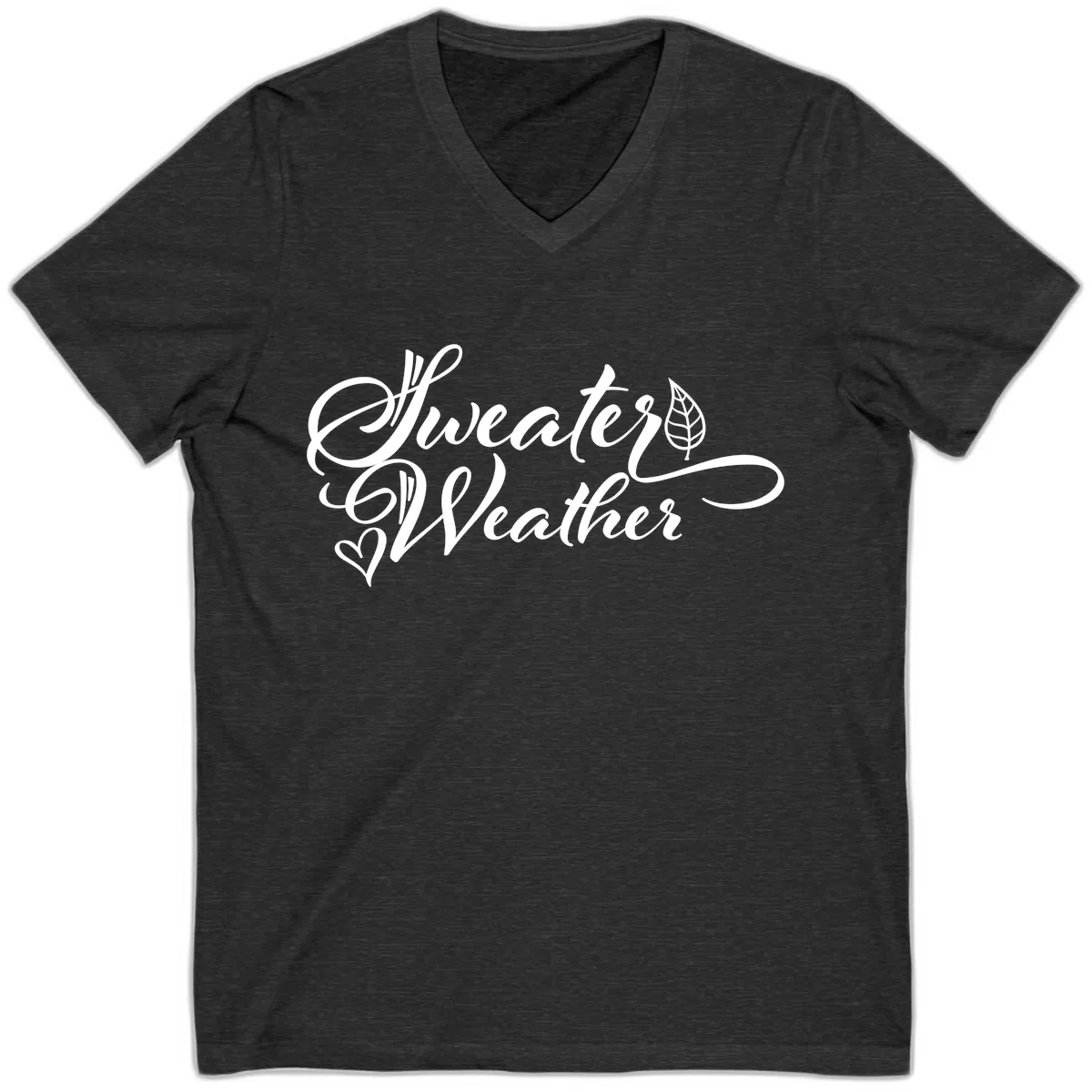 Sweater Weather Script Design V-Neck in Dark Grey Heather