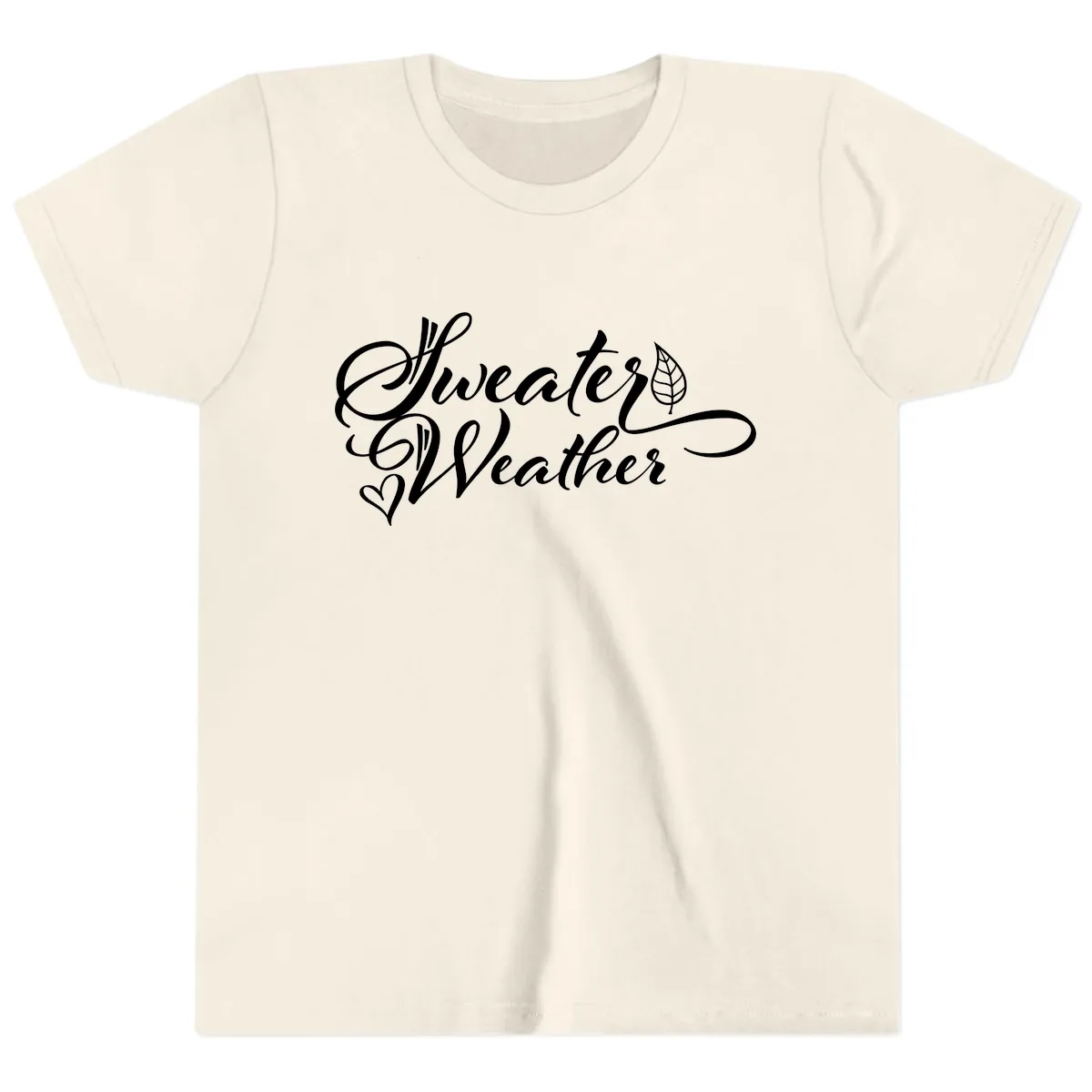Sweater Weather Script Design Youth T-Shirt in Natural