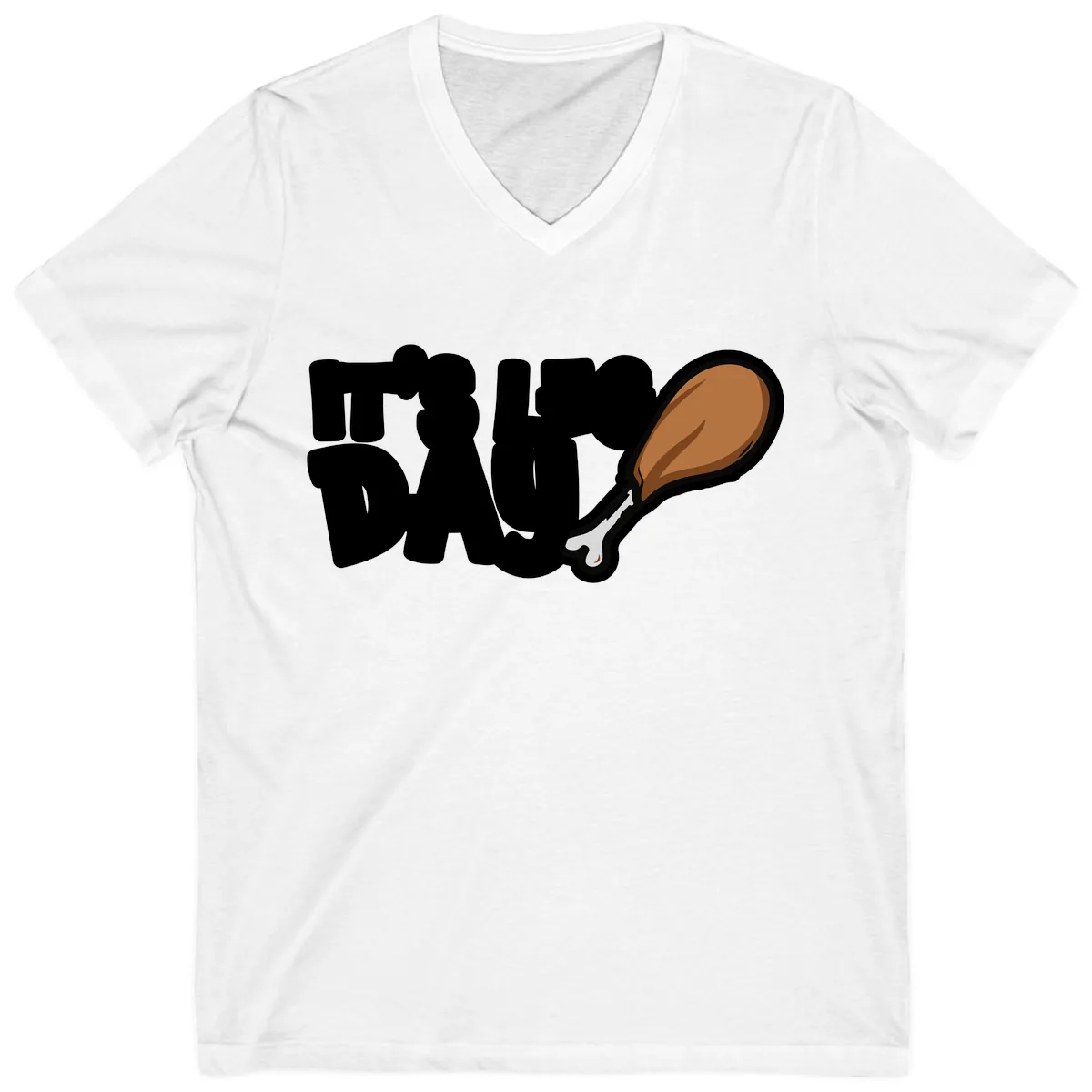 It's Leg Day Funny Chicken Leg Design V-Neck in White