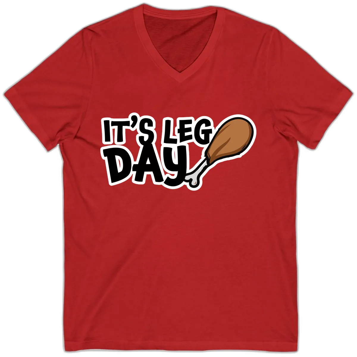 It's Leg Day Funny Chicken Leg Design V-Neck in Red