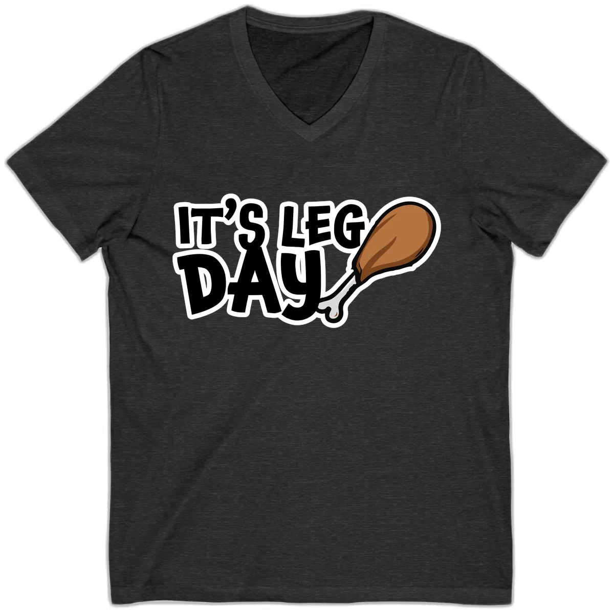 It's Leg Day Funny Chicken Leg Design V-Neck in Dark Grey Heather