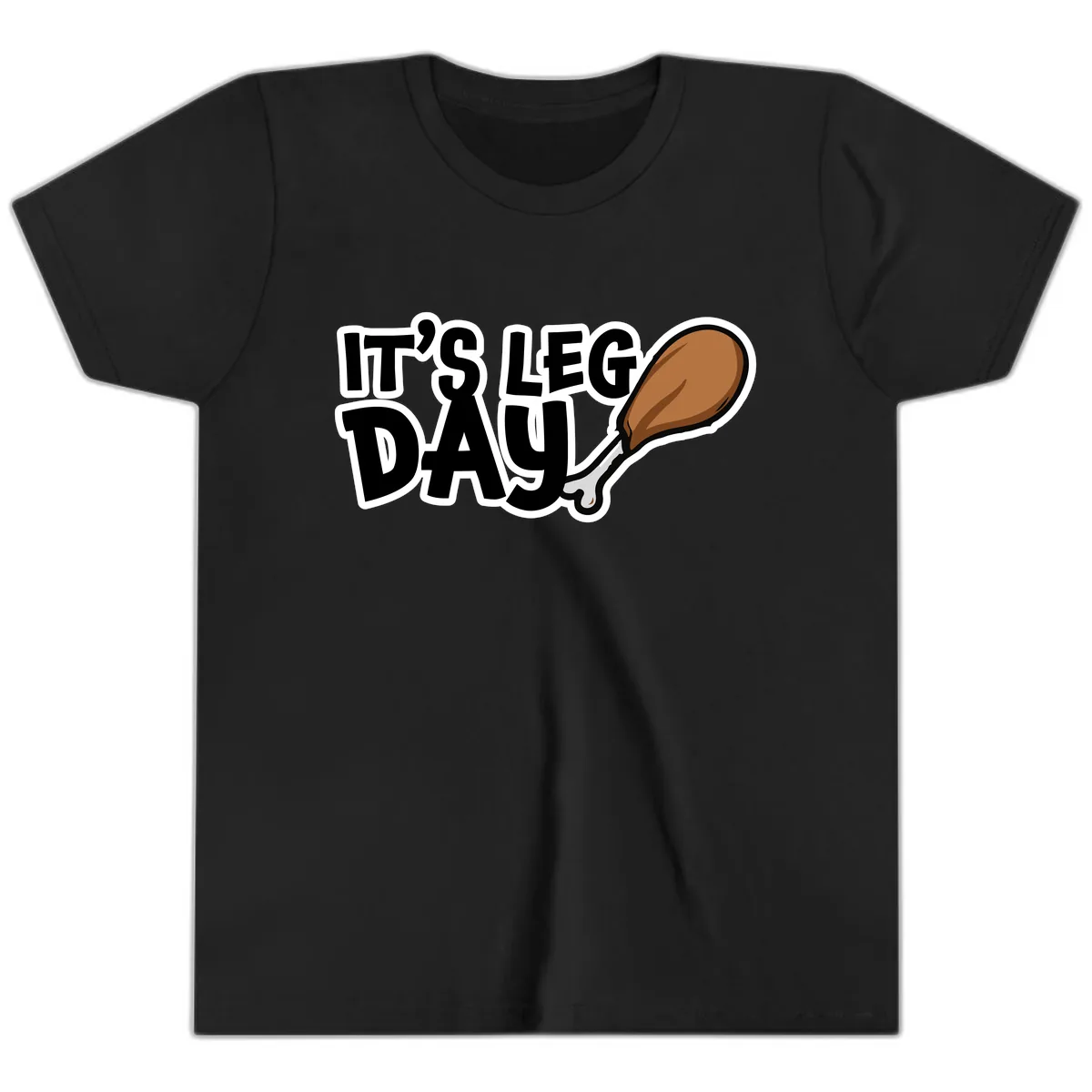 It's Leg Day Funny Chicken Leg Design Youth T-Shirt in Black