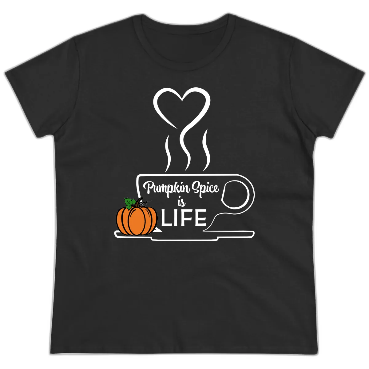 Pumpkin Spice Is Life Coffee Mug Ladies Tee in Black