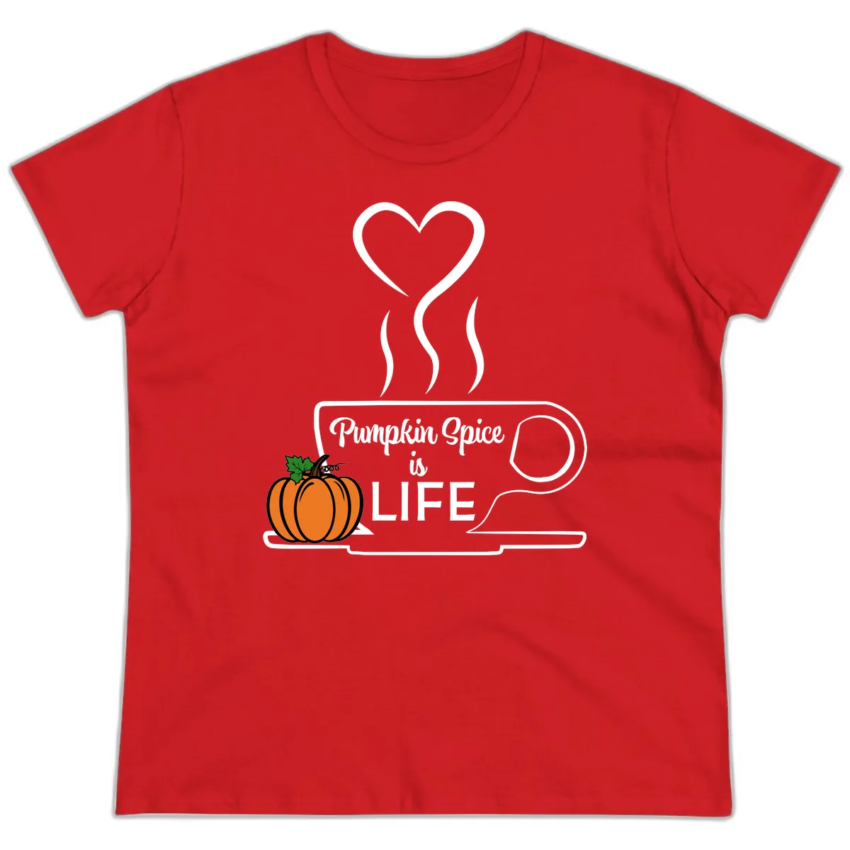 Pumpkin Spice Is Life Coffee Mug Ladies Tee in Red