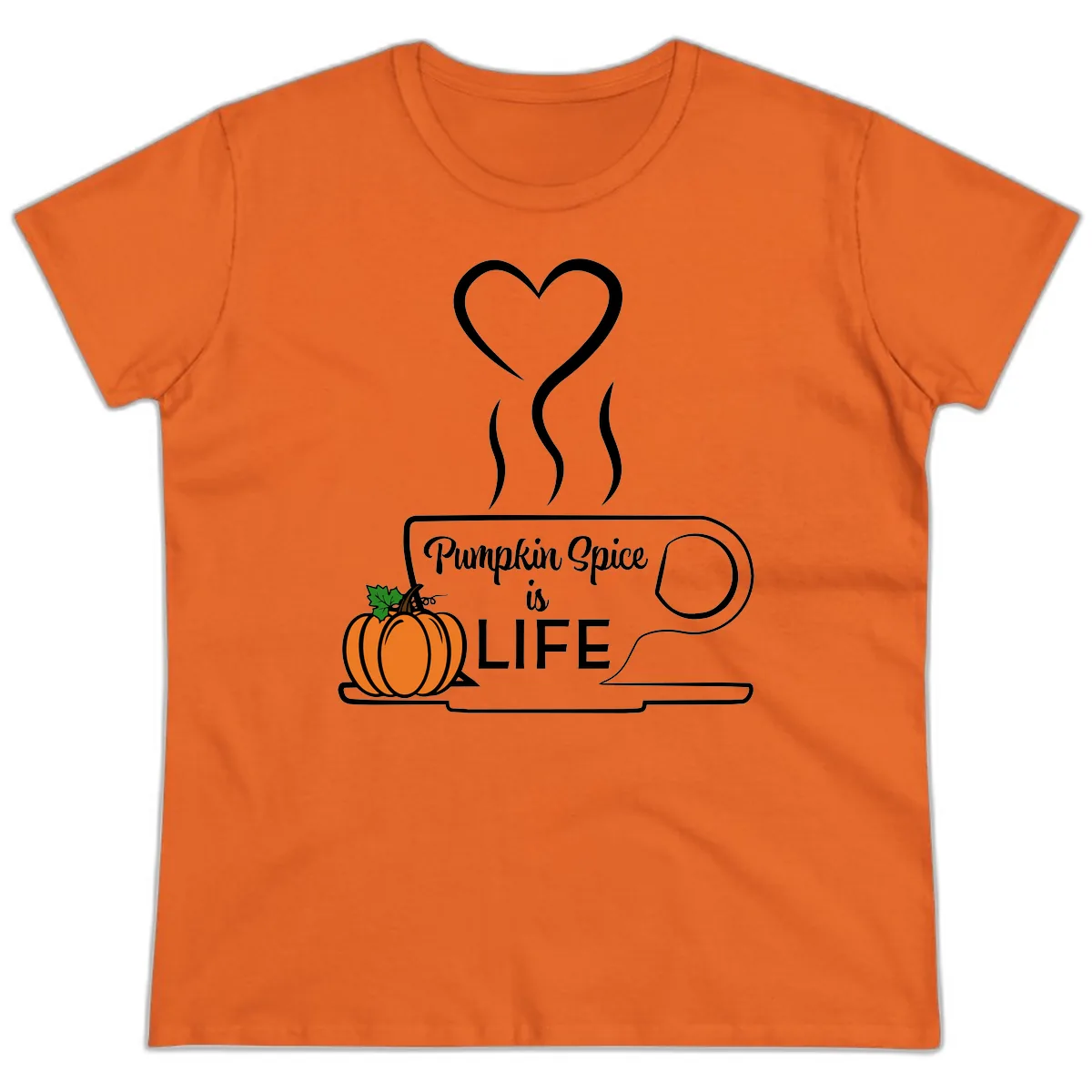 Pumpkin Spice Is Life Coffee Mug Ladies Tee in Orange