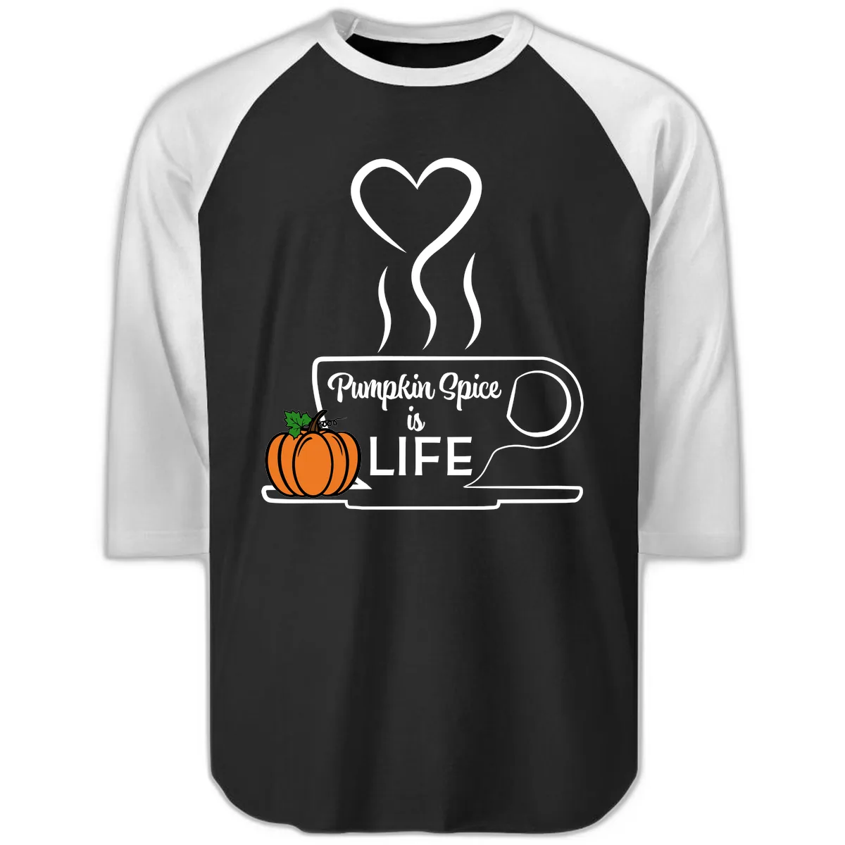 Pumpkin Spice Is Life Coffee Mug Raglan 3/4 in Black White