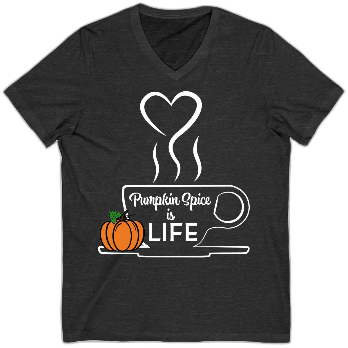 Pumpkin Spice Is Life Coffee Mug V-Neck in Dark Grey Heather