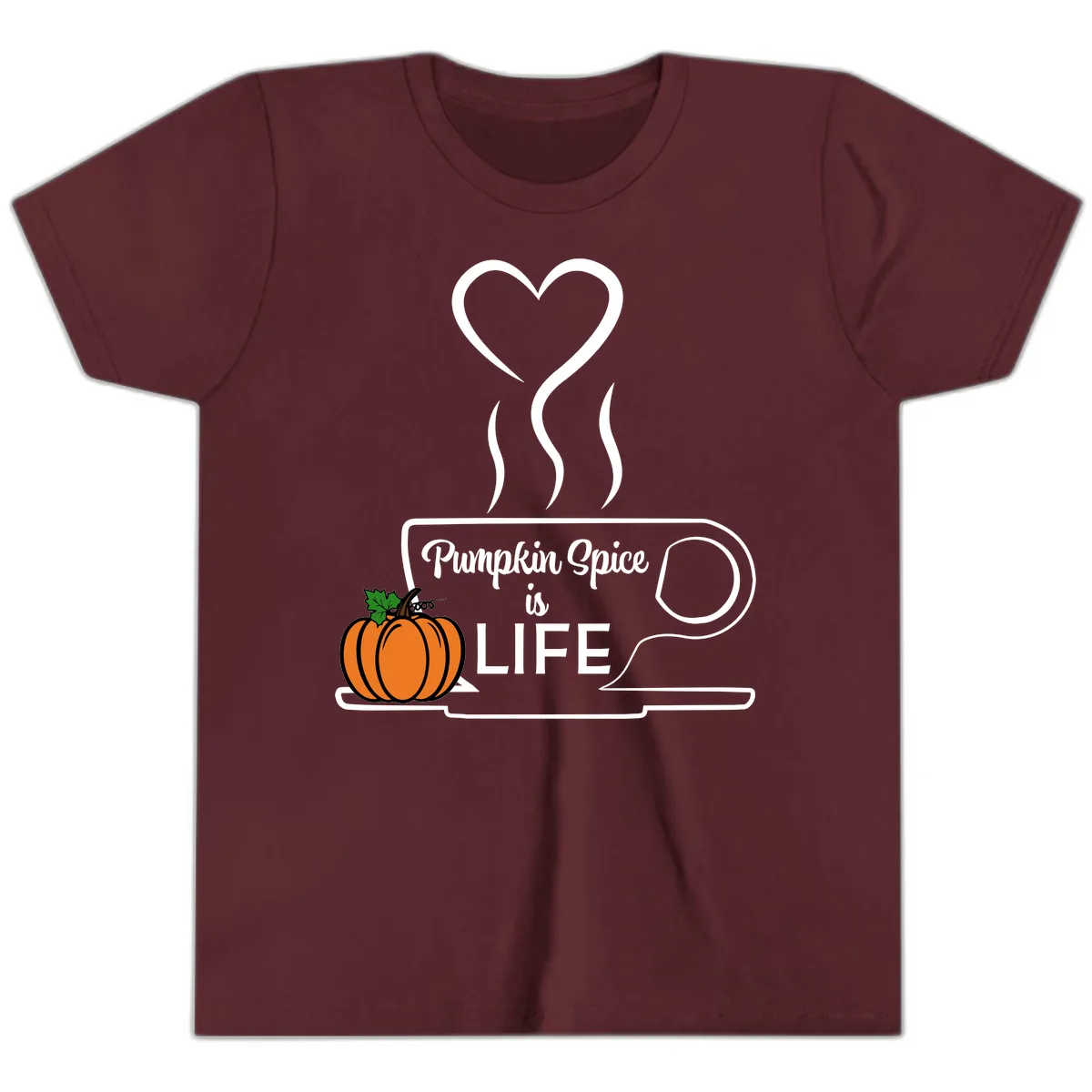 Pumpkin Spice Is Life Coffee Mug Youth T-Shirt in Maroon