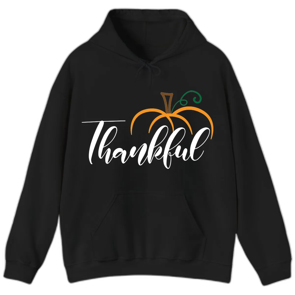 Simple Thankful Pumpkin Design Hoodie in Black