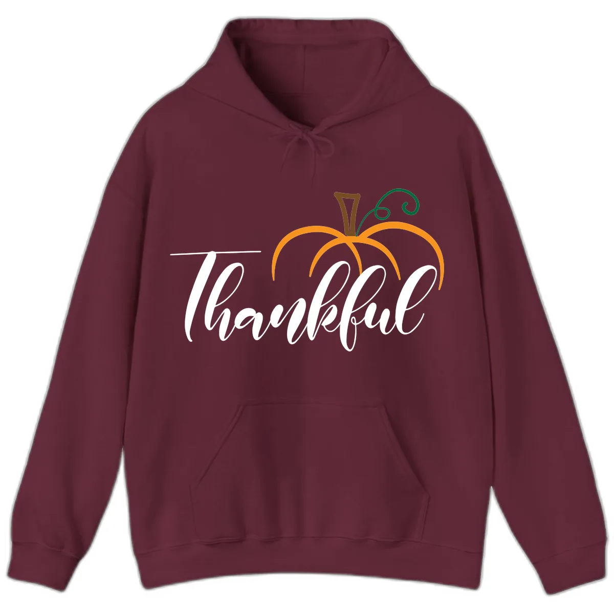 Simple Thankful Pumpkin Design Hoodie in Maroon