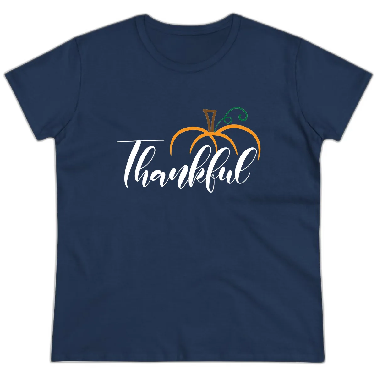 Simple Thankful Pumpkin Design Ladies Tee in Navy