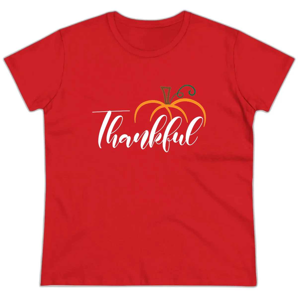 Simple Thankful Pumpkin Design Ladies Tee in Red