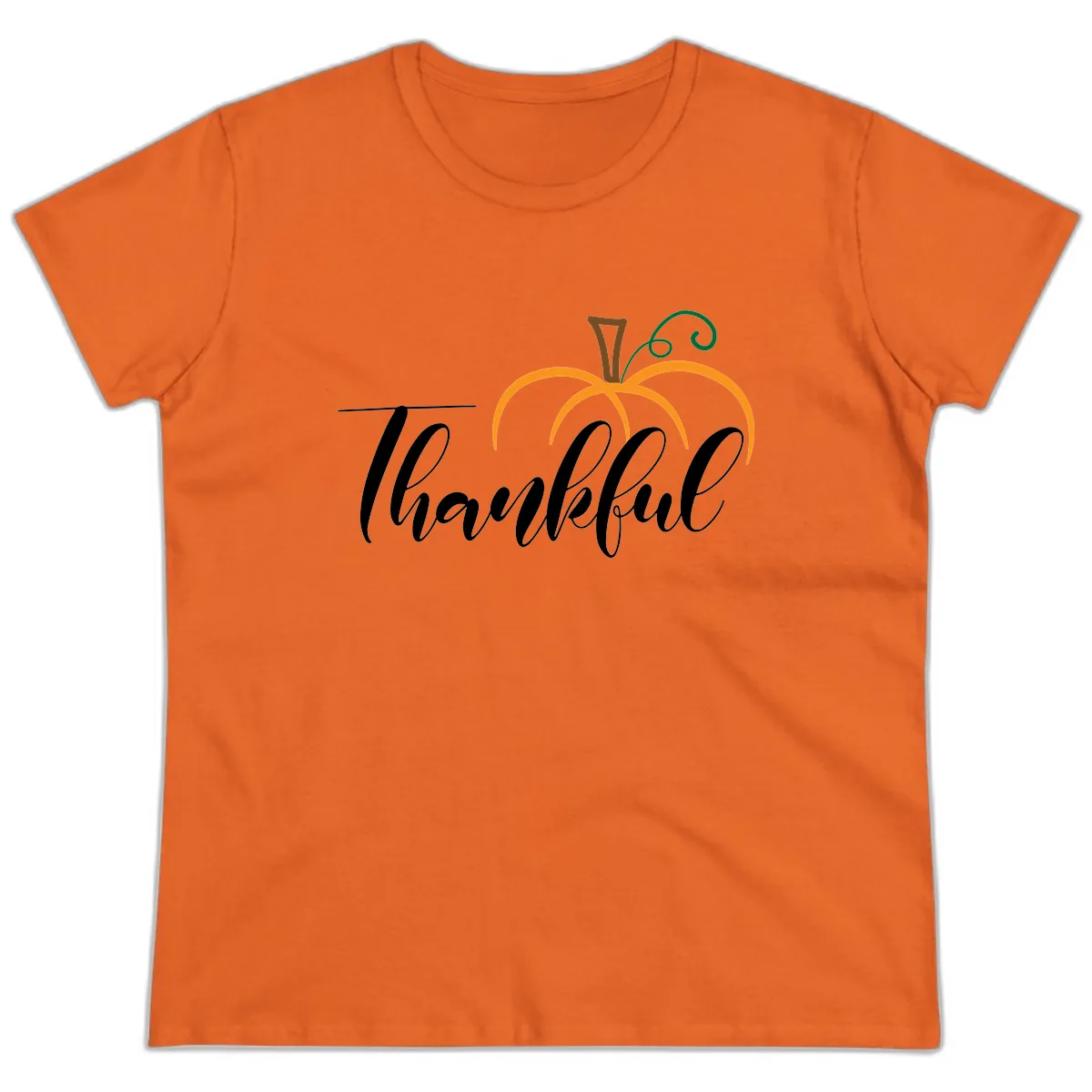 Simple Thankful Pumpkin Design Ladies Tee in Orange