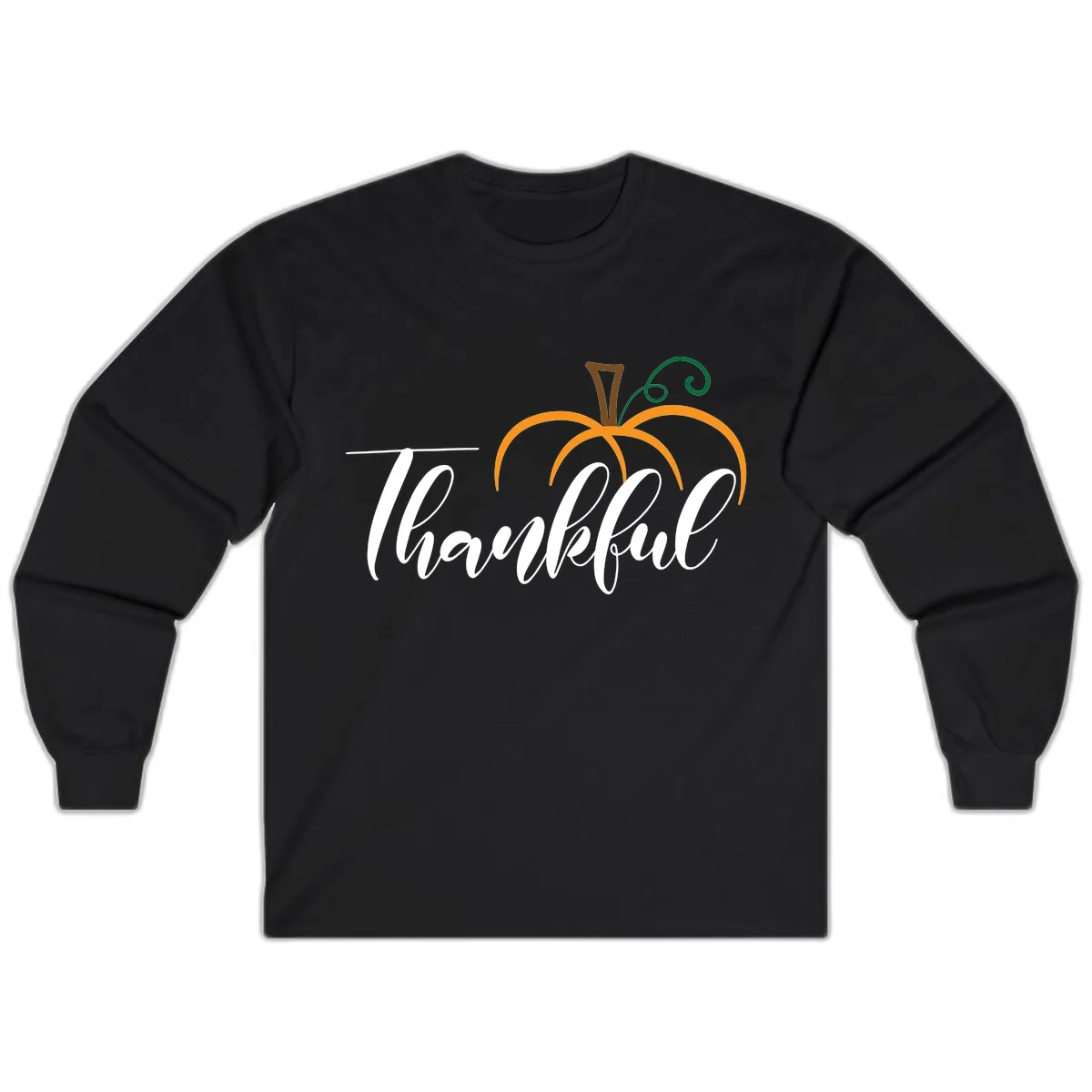 Simple Thankful Pumpkin Design Long Sleeve in Black