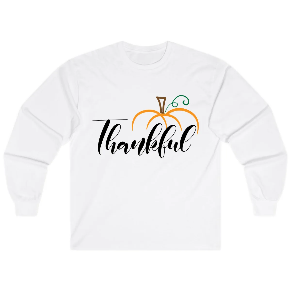 Simple Thankful Pumpkin Design Long Sleeve in White