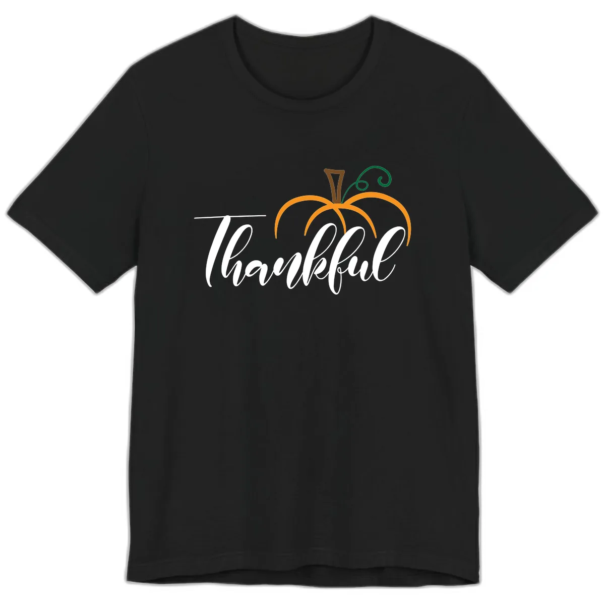 Simple Thankful Pumpkin Design Premium T-Shirt in Black