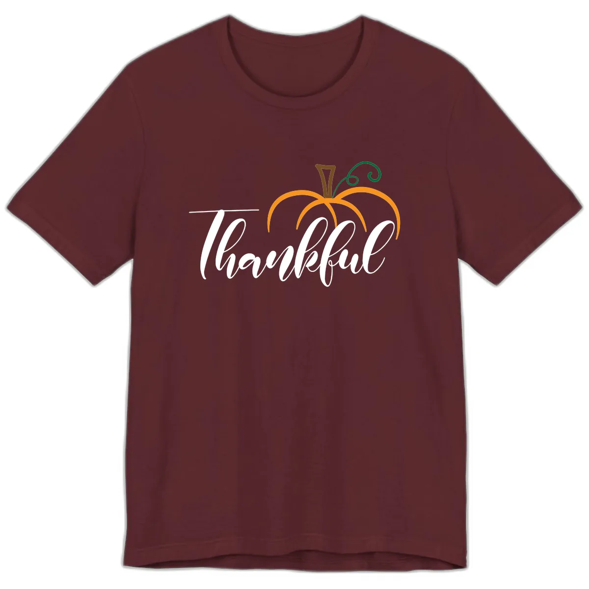 Simple Thankful Pumpkin Design Premium T-Shirt in Maroon