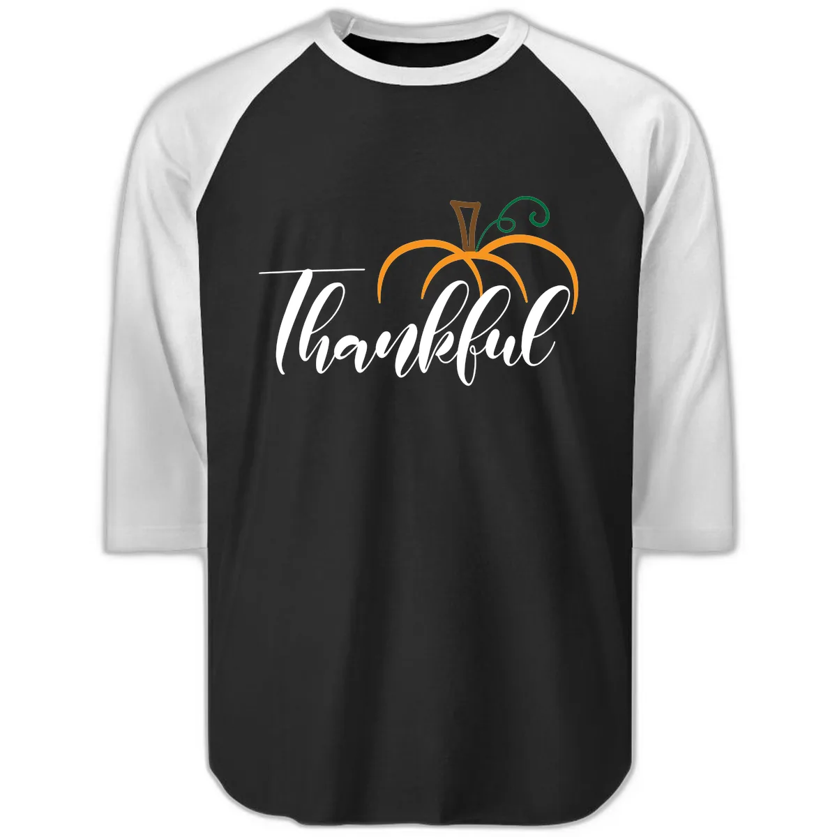 Simple Thankful Pumpkin Design Raglan 3/4 in Black White