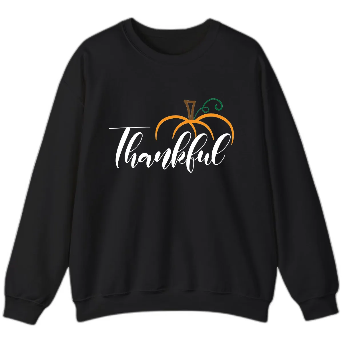 Simple Thankful Pumpkin Design Sweatshirt in Black