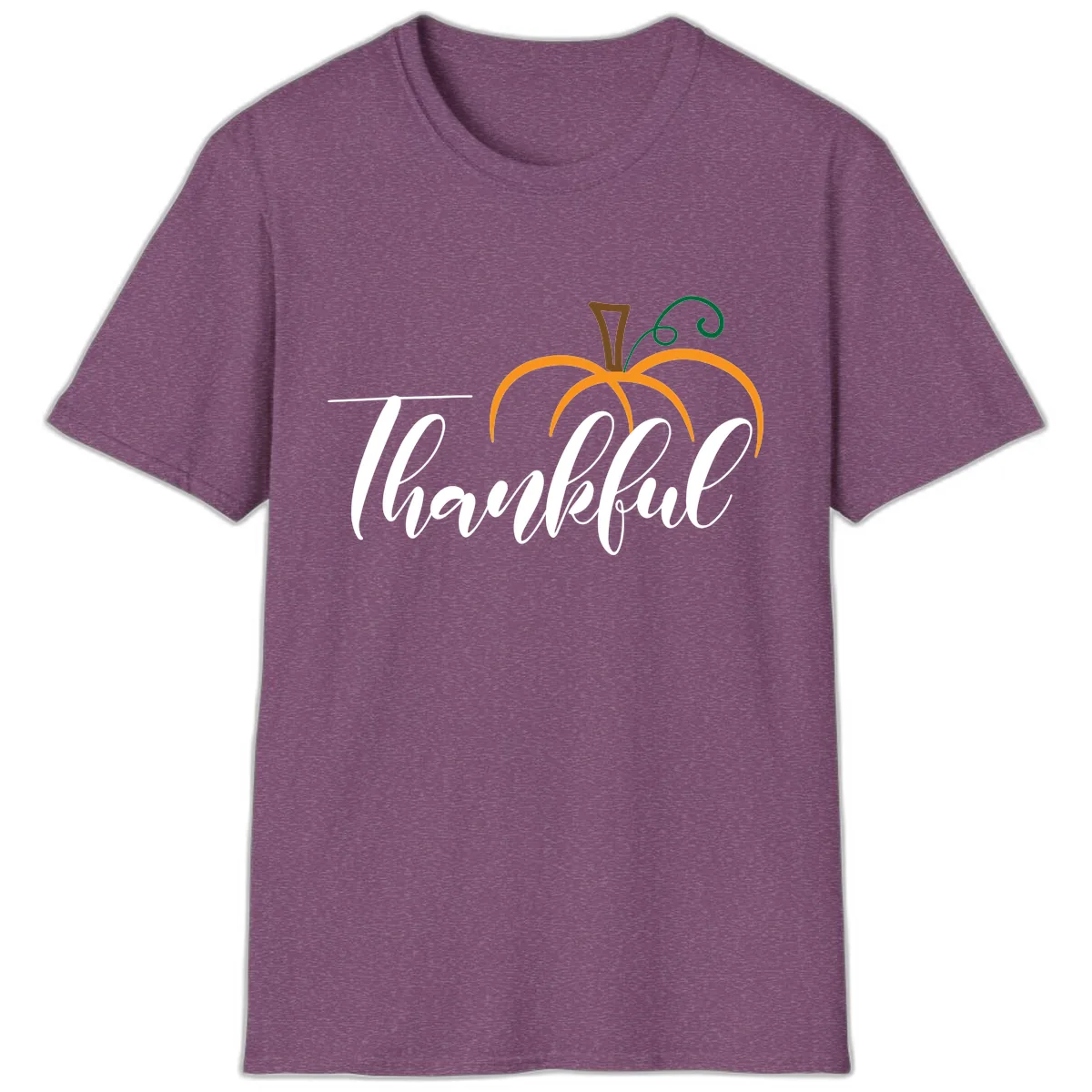 Simple Thankful Pumpkin Design T-Shirt in Heather Maroon