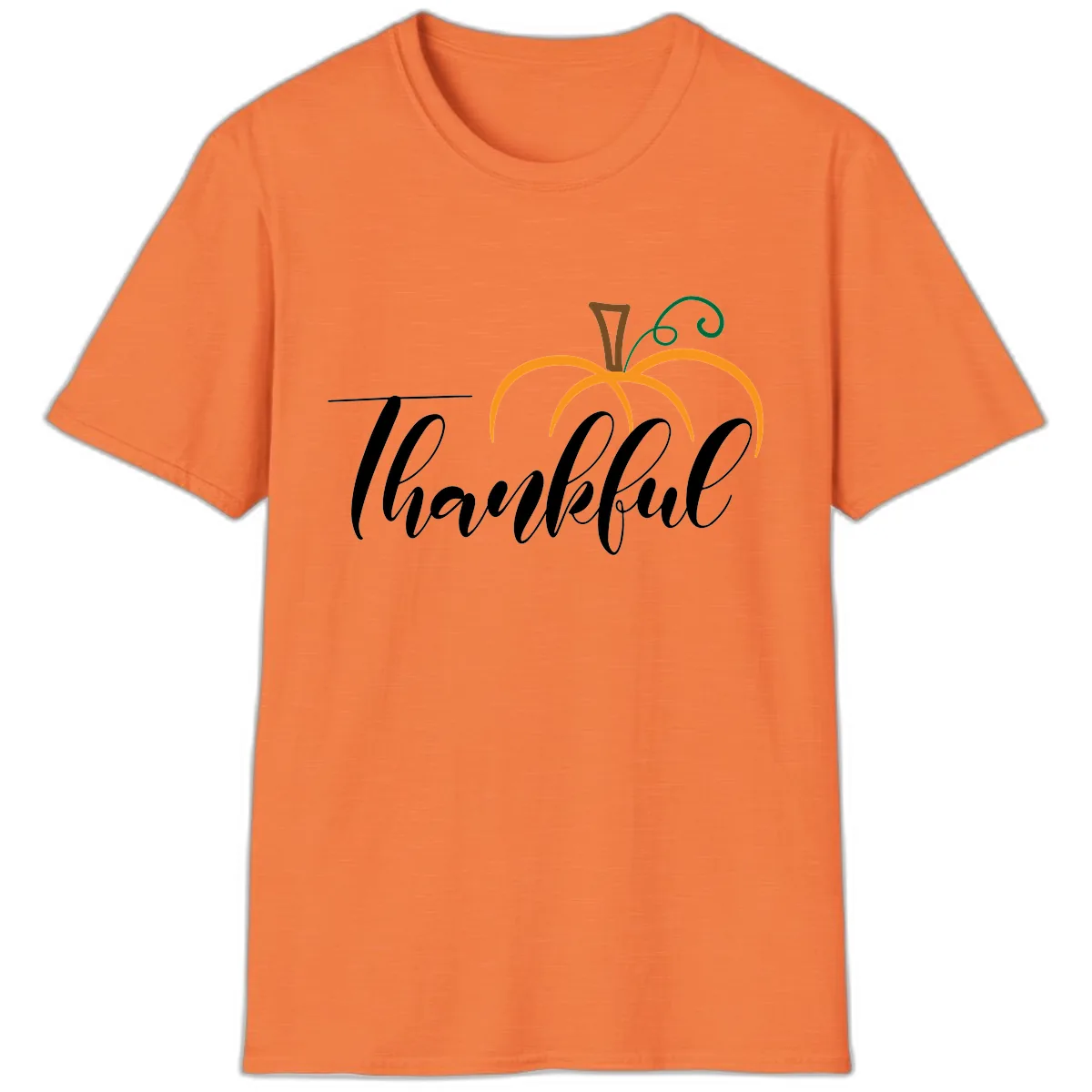 Simple Thankful Pumpkin Design T-Shirt in Heather Orange