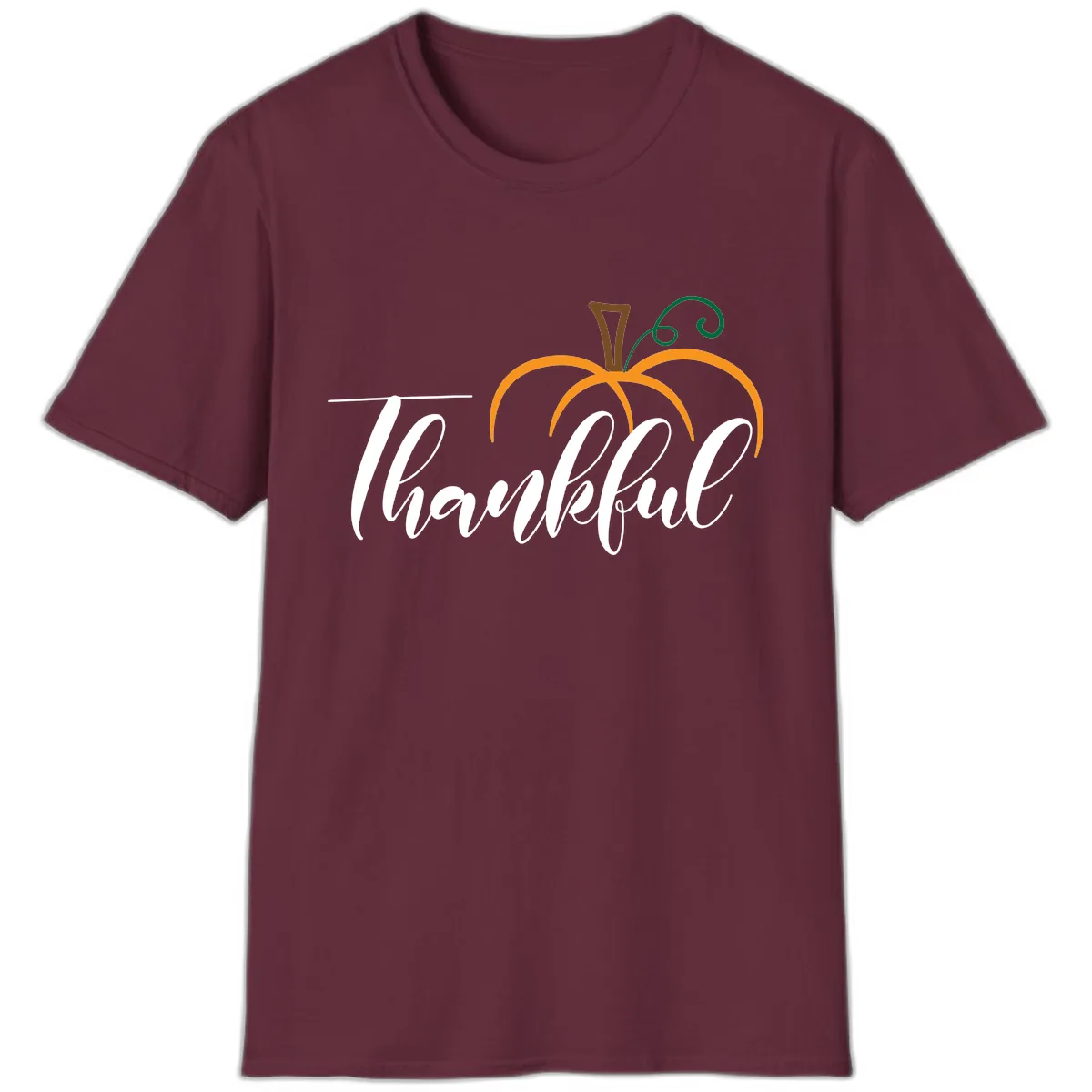 Simple Thankful Pumpkin Design T-Shirt in Maroon