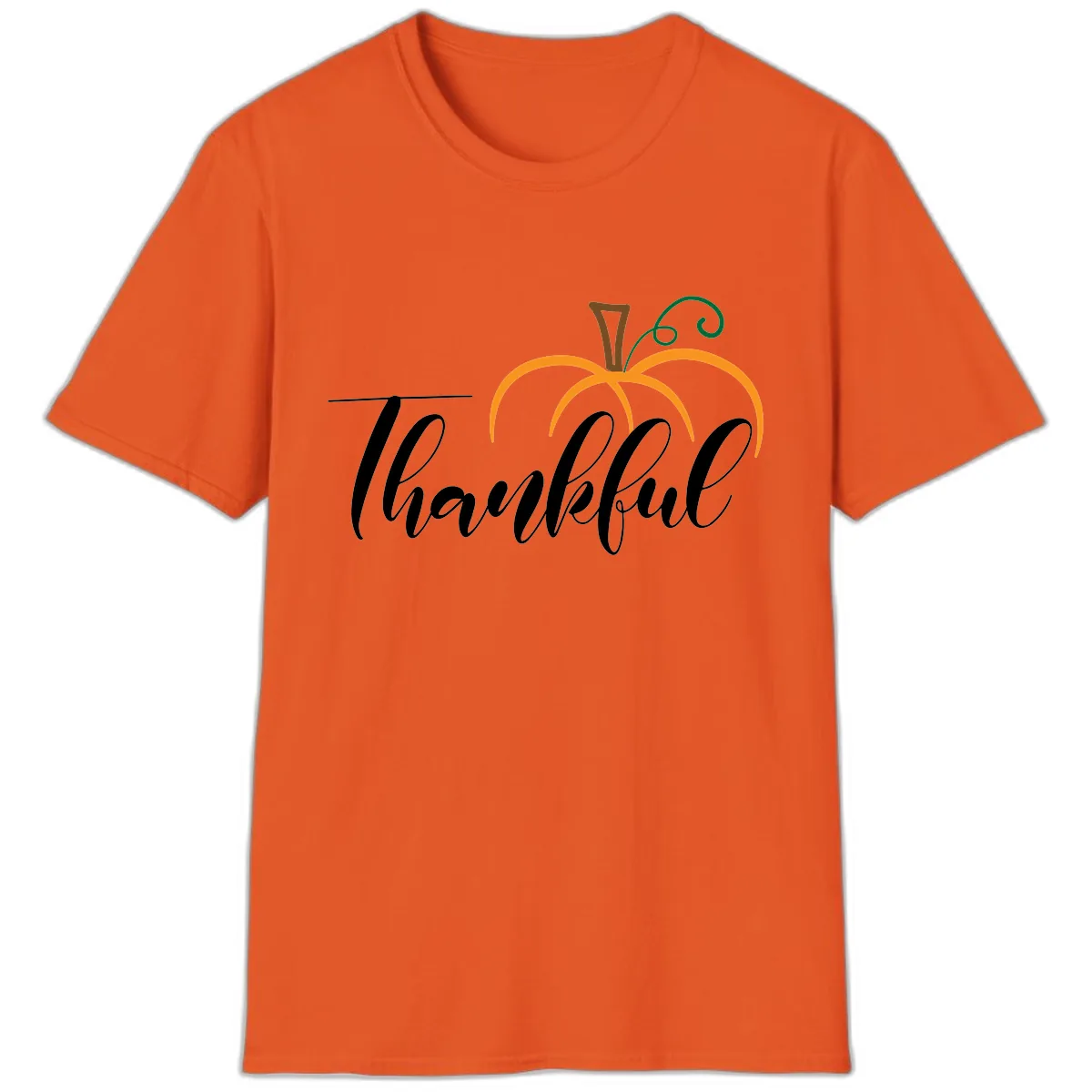 Simple Thankful Pumpkin Design T-Shirt in Orange