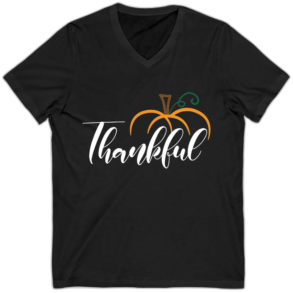 Simple Thankful Pumpkin Design V-Neck in Black