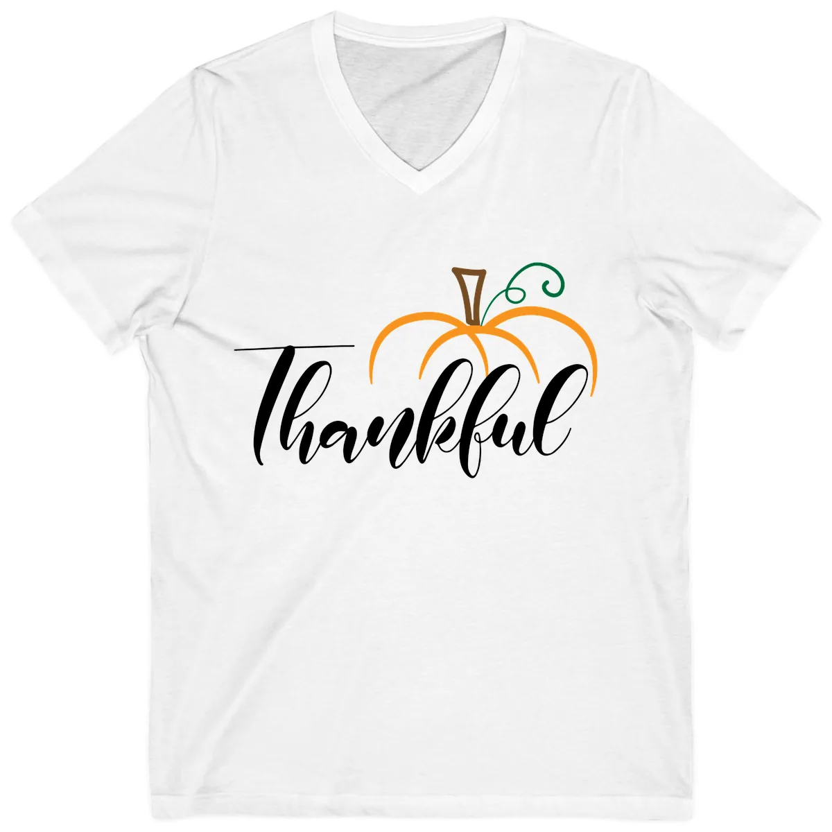 Simple Thankful Pumpkin Design V-Neck in White