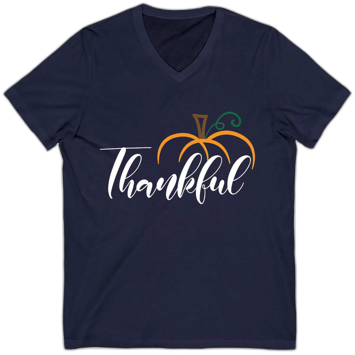 Simple Thankful Pumpkin Design V-Neck in Navy