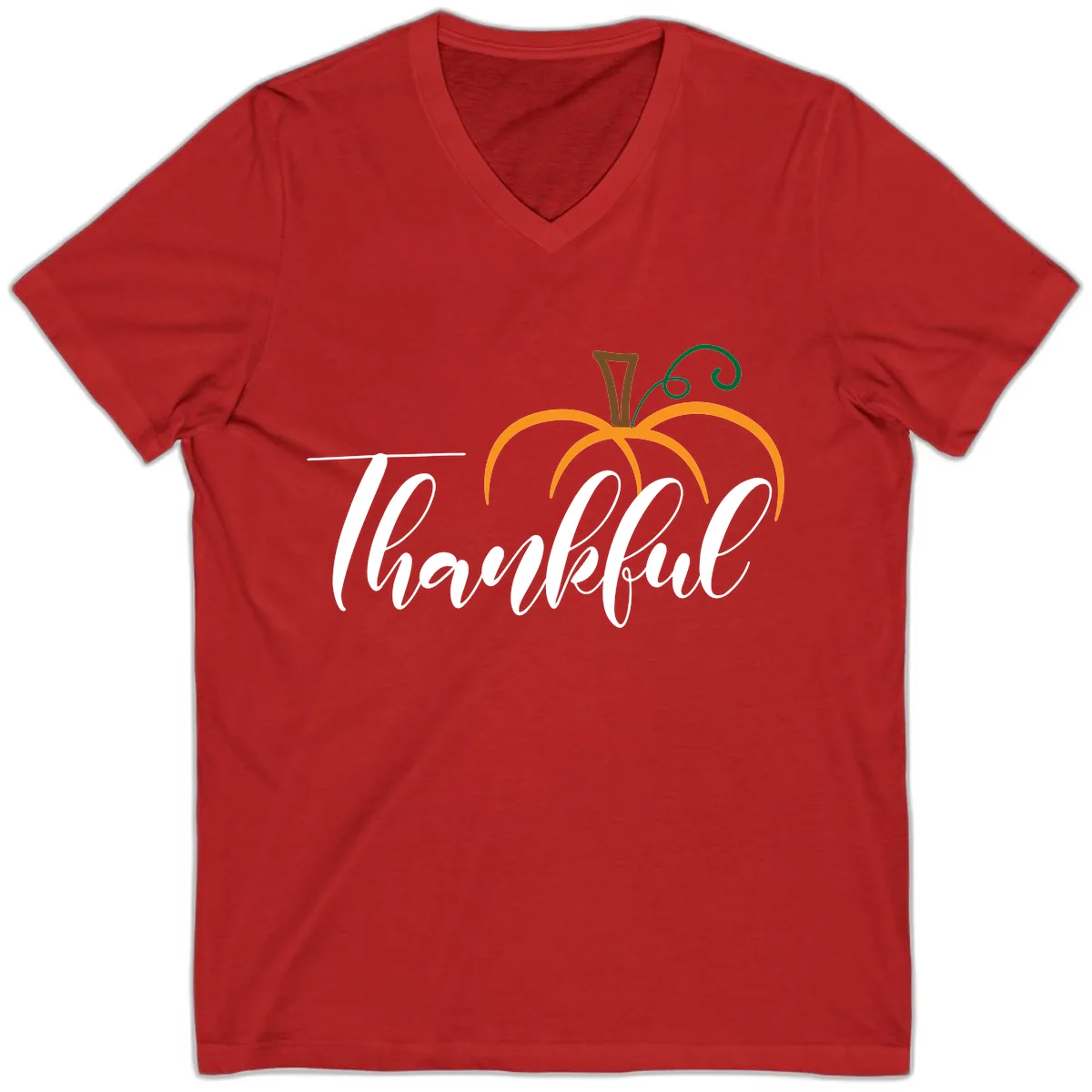 Simple Thankful Pumpkin Design V-Neck in Red
