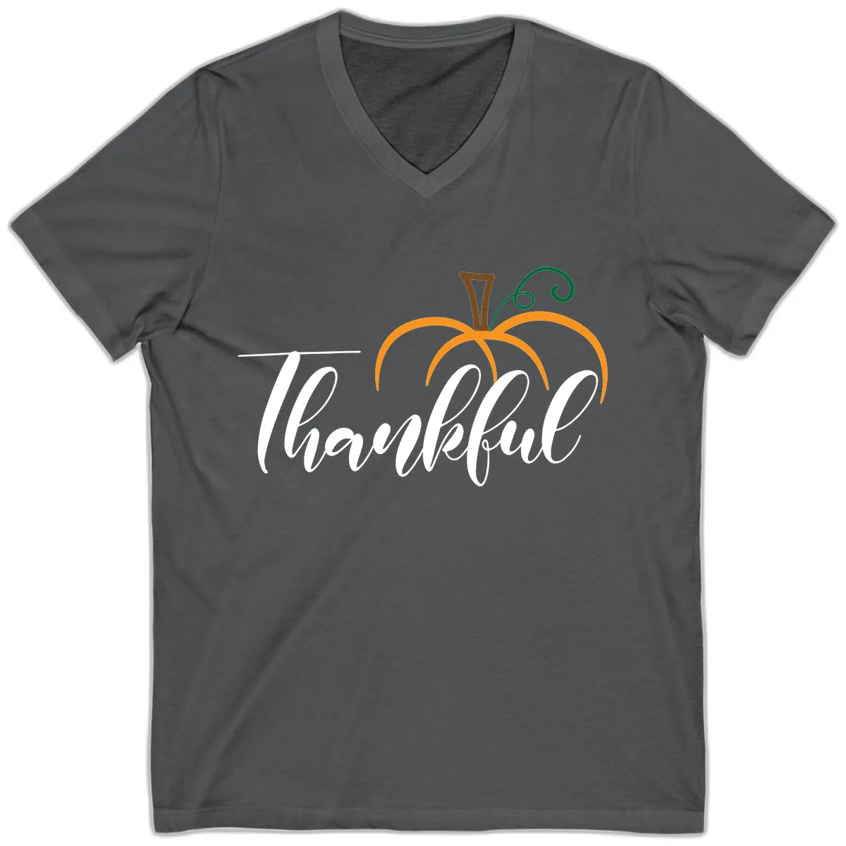 Simple Thankful Pumpkin Design V-Neck in Asphalt