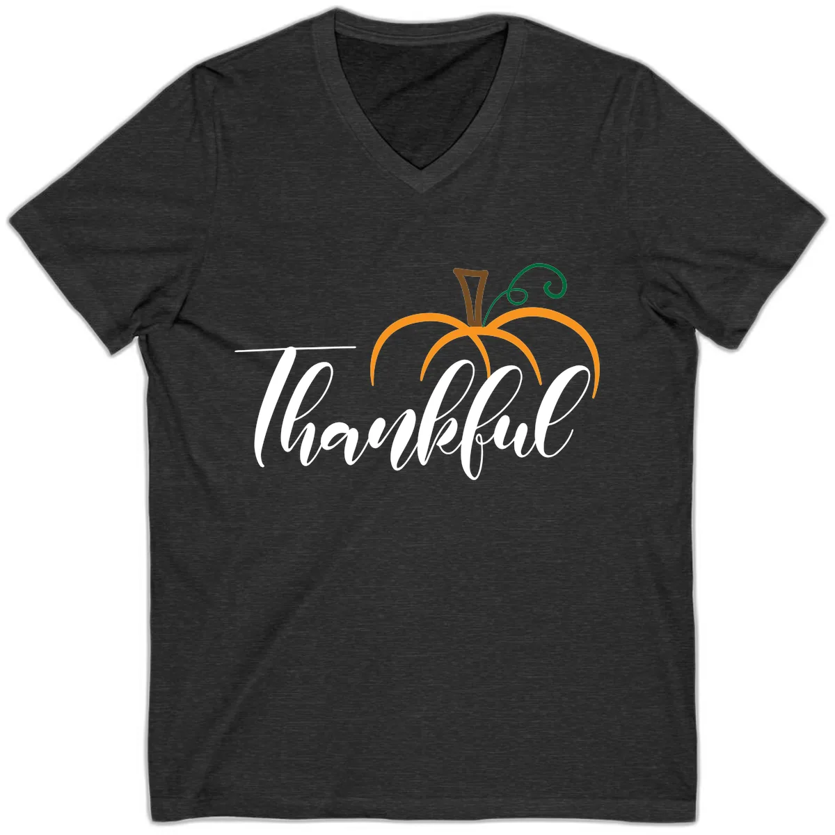 Simple Thankful Pumpkin Design V-Neck in Dark Grey Heather