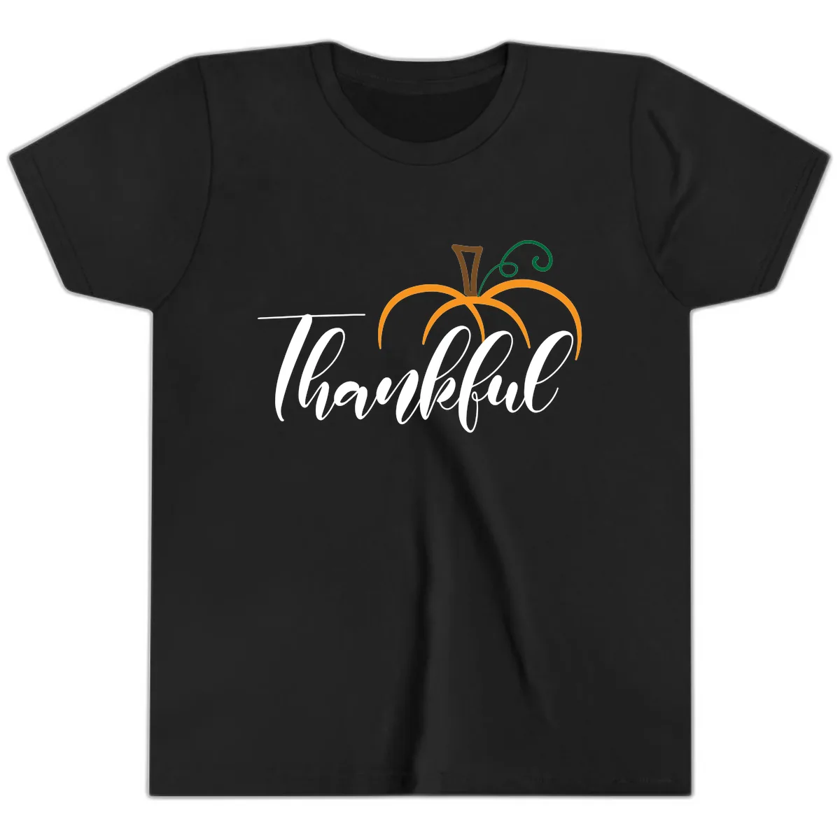 Simple Thankful Pumpkin Design Youth T-Shirt in Black