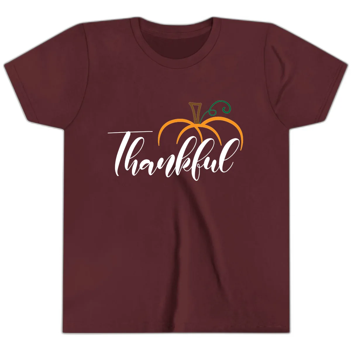 Simple Thankful Pumpkin Design Youth T-Shirt in Maroon