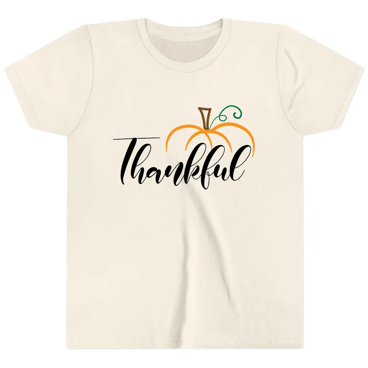 Simple Thankful Pumpkin Design Youth T-Shirt in Natural