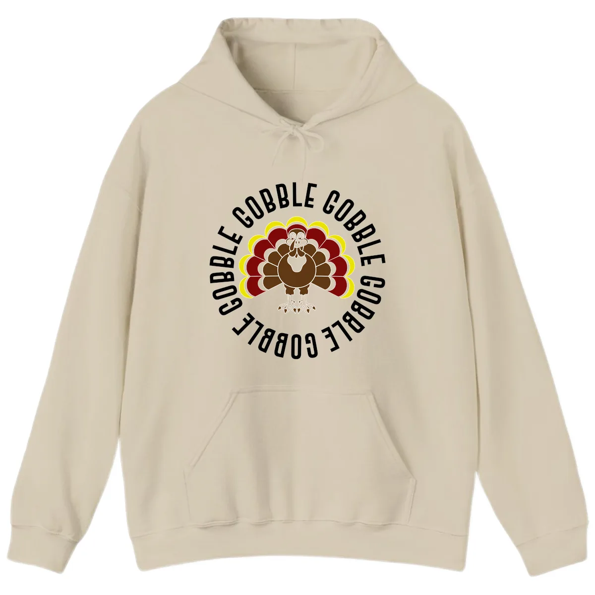 Gobble Gobble Turkey Thanksgiving Hoodie in Sand