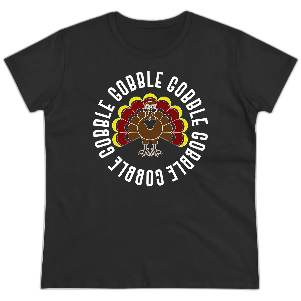 Gobble Gobble Turkey Thanksgiving Ladies Tee in Black